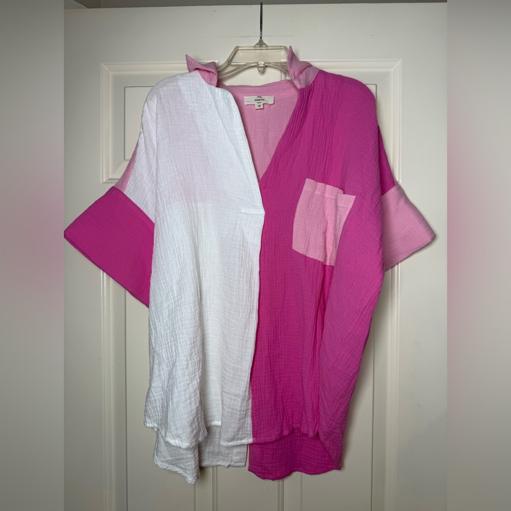 Entro Pink Color Block Style Button Up Top‎ - Picture 4 of 14